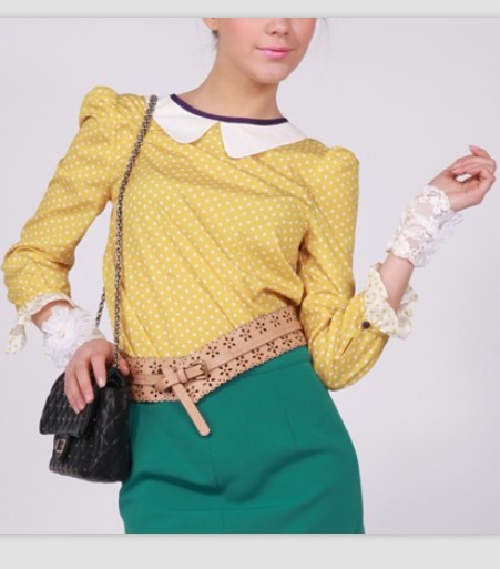Yellow blouses with white lace